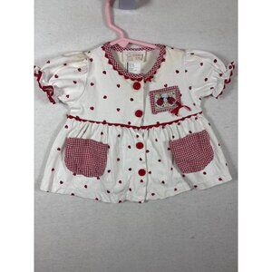 Celebrity Kids Baby Girls Ladybug Dress Size 12M With Gingham Trim & Pockets